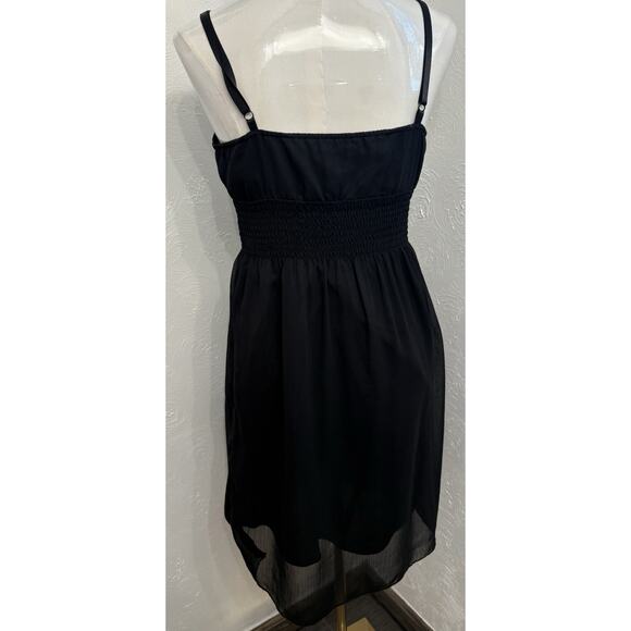 Forever 21 Black Satin Trim Baby Doll Dress Size Small Smocked Lined Whimsigoth - Picture 5 of 7